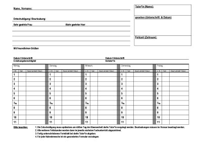 Entschuldigung und Beurlaubung J1/J2